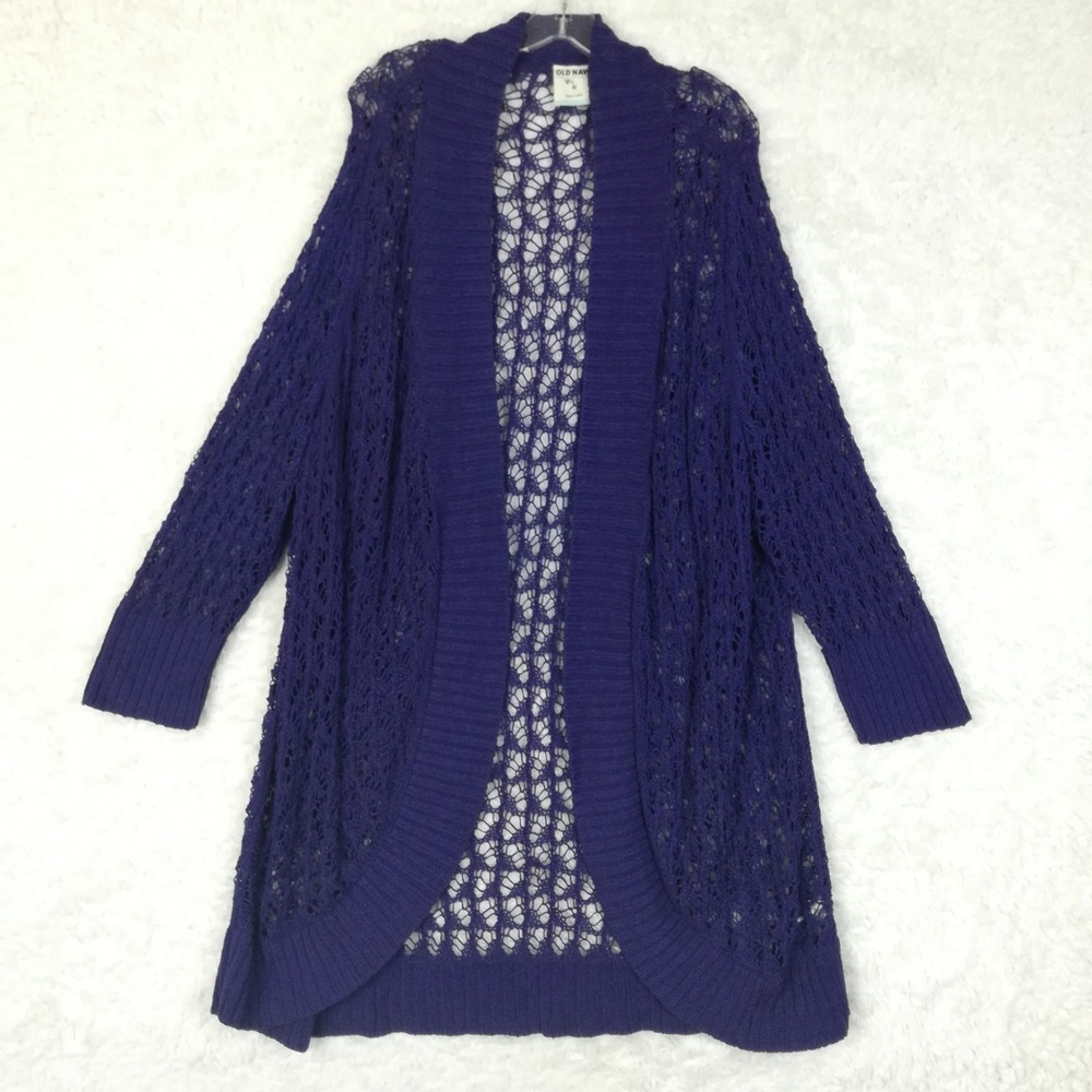 Old Navy Womens Sweater Cardigan Lace Knit Open Front Hero Blue Crochet Plus 4X